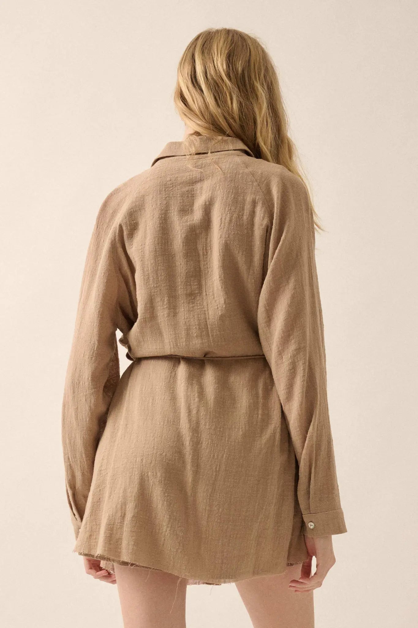 Life Story Textured Cotton Belted Shirt Romper