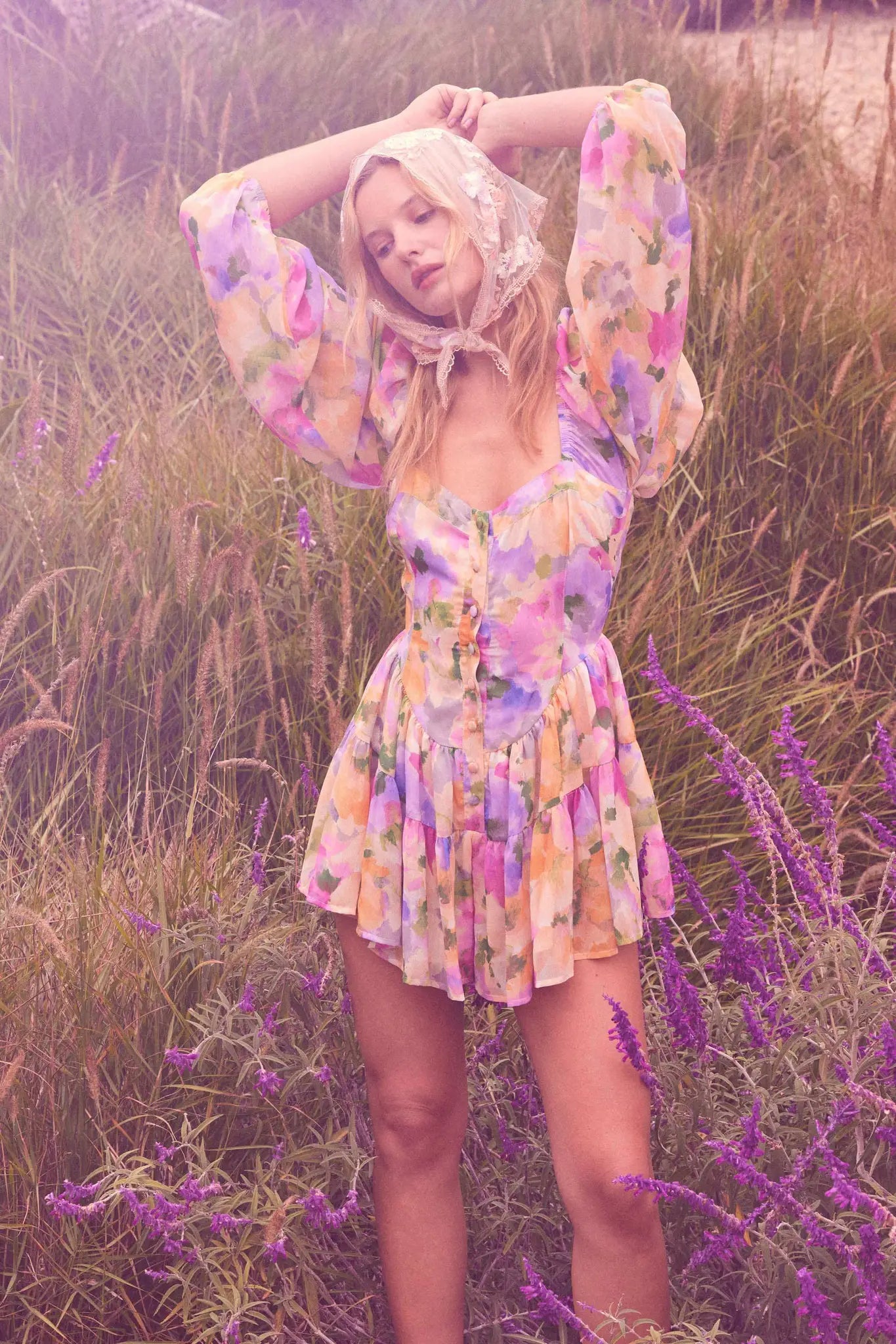 Bright Bouquet Floral Chiffon Romper Dress