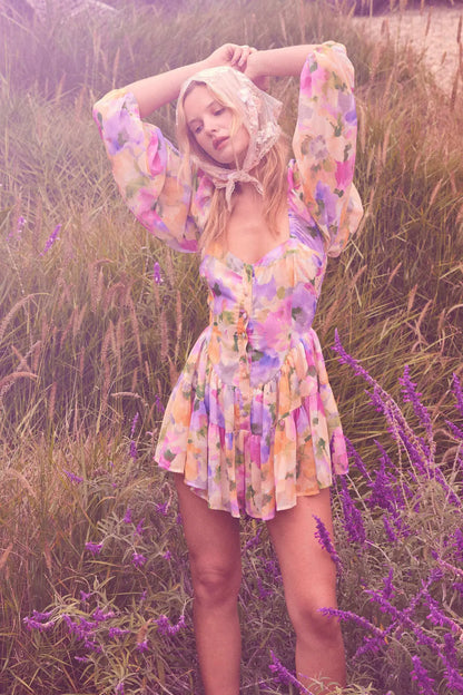 Bright Bouquet Floral Chiffon Romper Dress