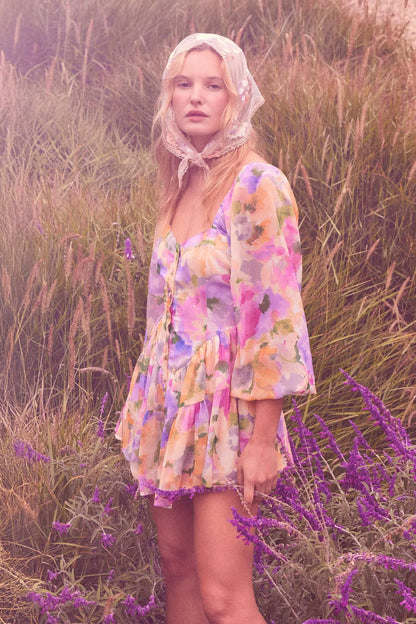 Bright Bouquet Floral Chiffon Romper Dress