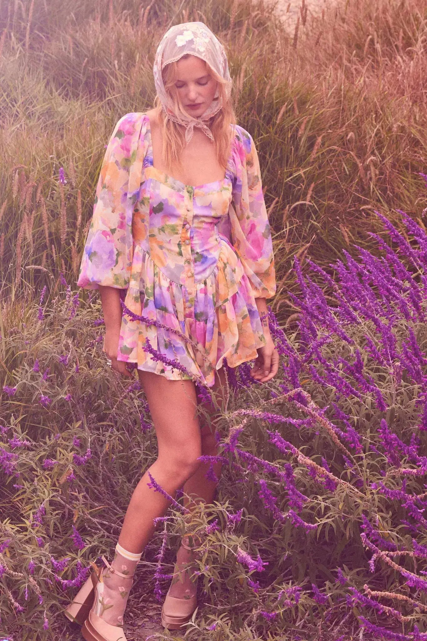Bright Bouquet Floral Chiffon Romper Dress