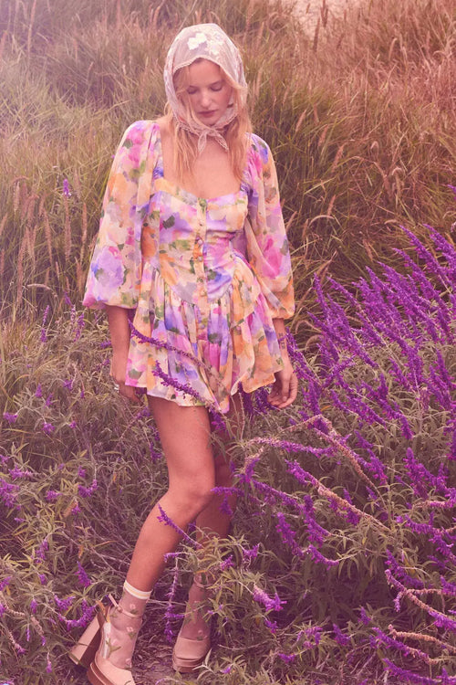 Bright Bouquet Floral Chiffon Romper Dress