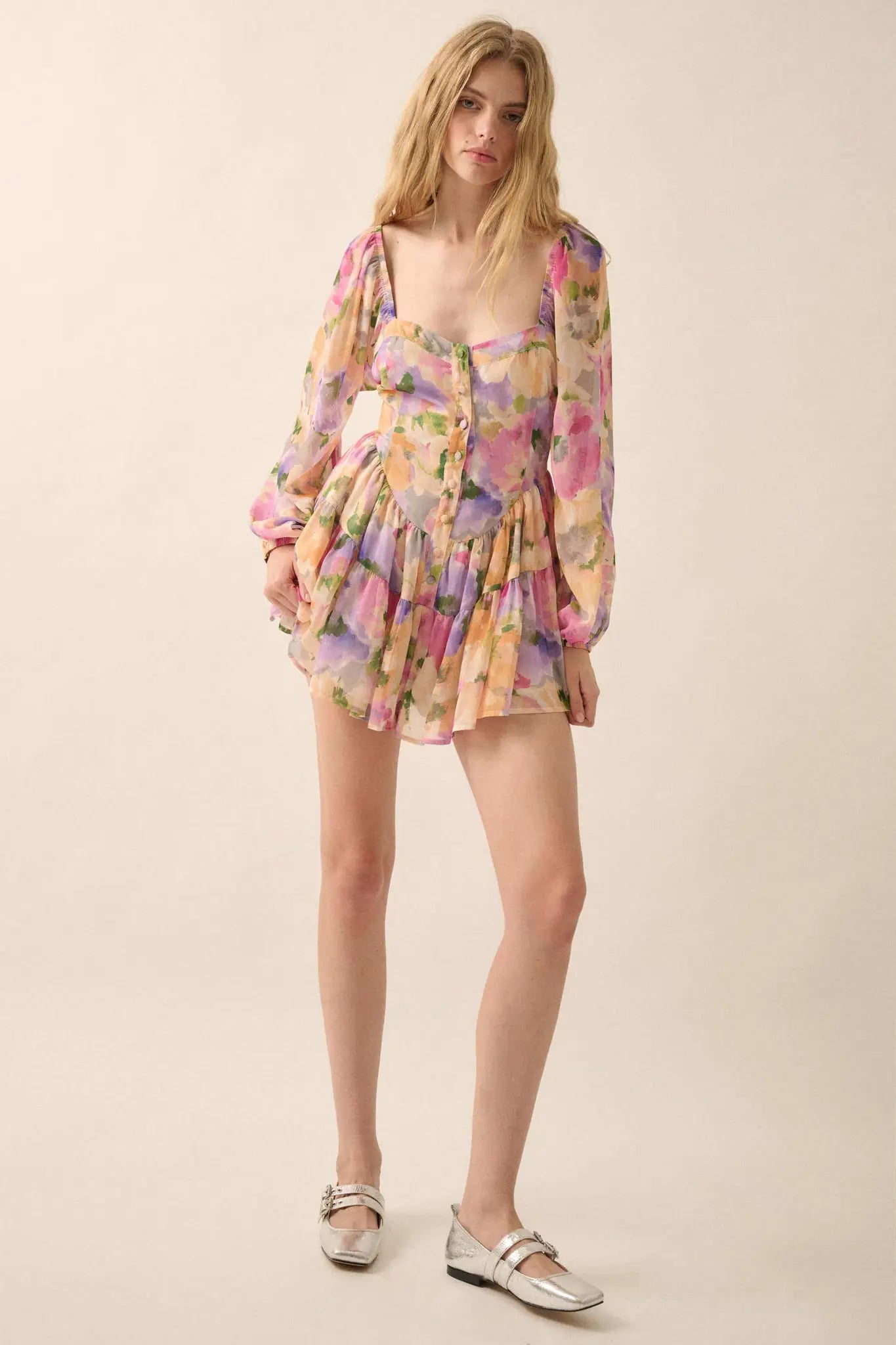 Bright Bouquet Floral Chiffon Romper Dress
