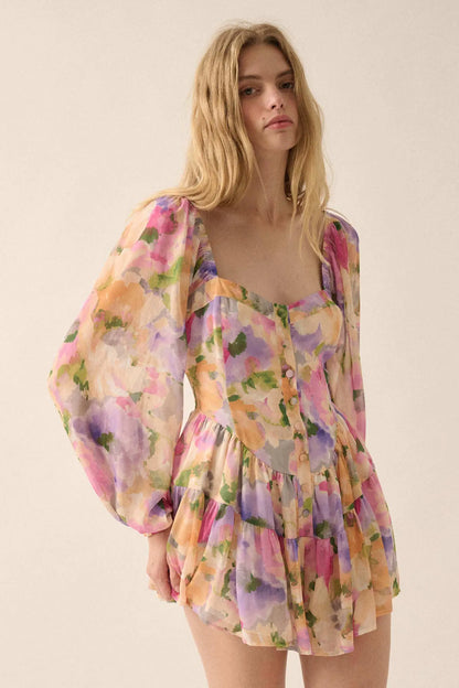 Bright Bouquet Floral Chiffon Romper Dress