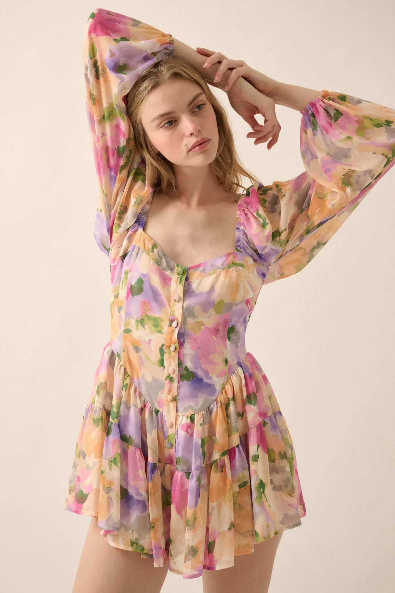 Bright Bouquet Floral Chiffon Romper Dress
