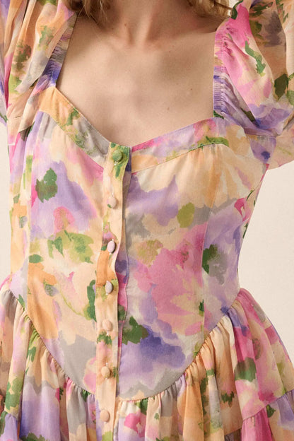 Bright Bouquet Floral Chiffon Romper Dress