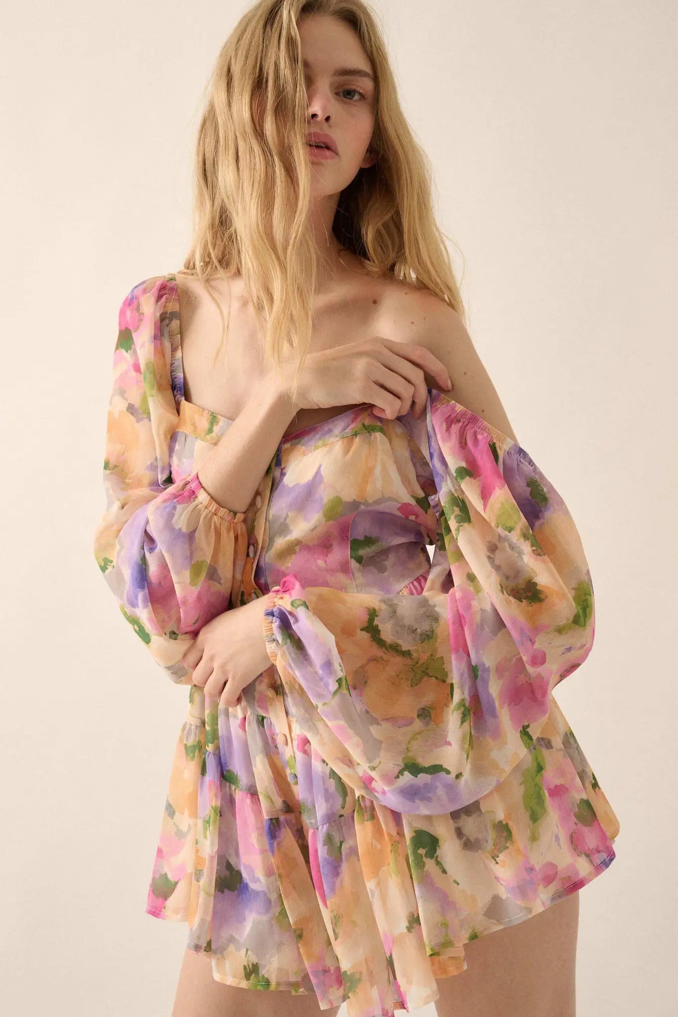 Bright Bouquet Floral Chiffon Romper Dress