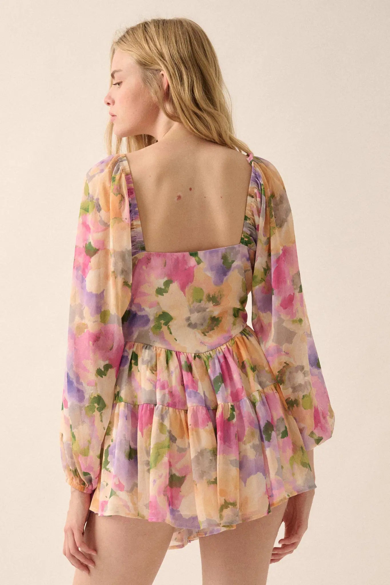 Bright Bouquet Floral Chiffon Romper Dress