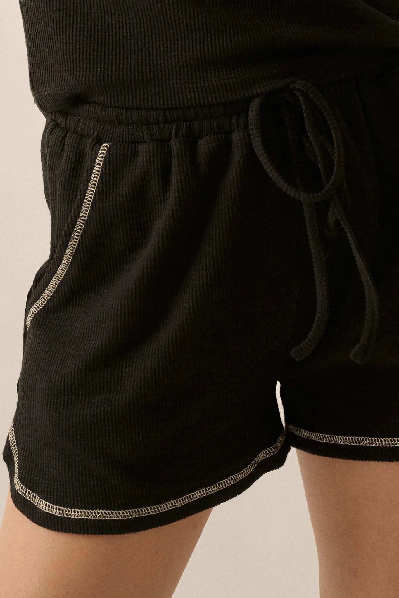 Run the Show Contrast-Stitch Rib-Knit Shorts