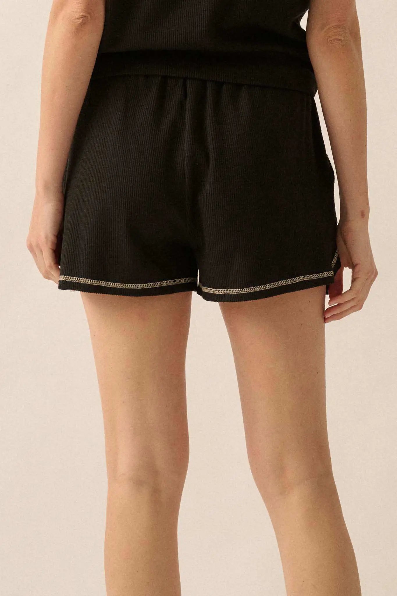 Run the Show Contrast-Stitch Rib-Knit Shorts