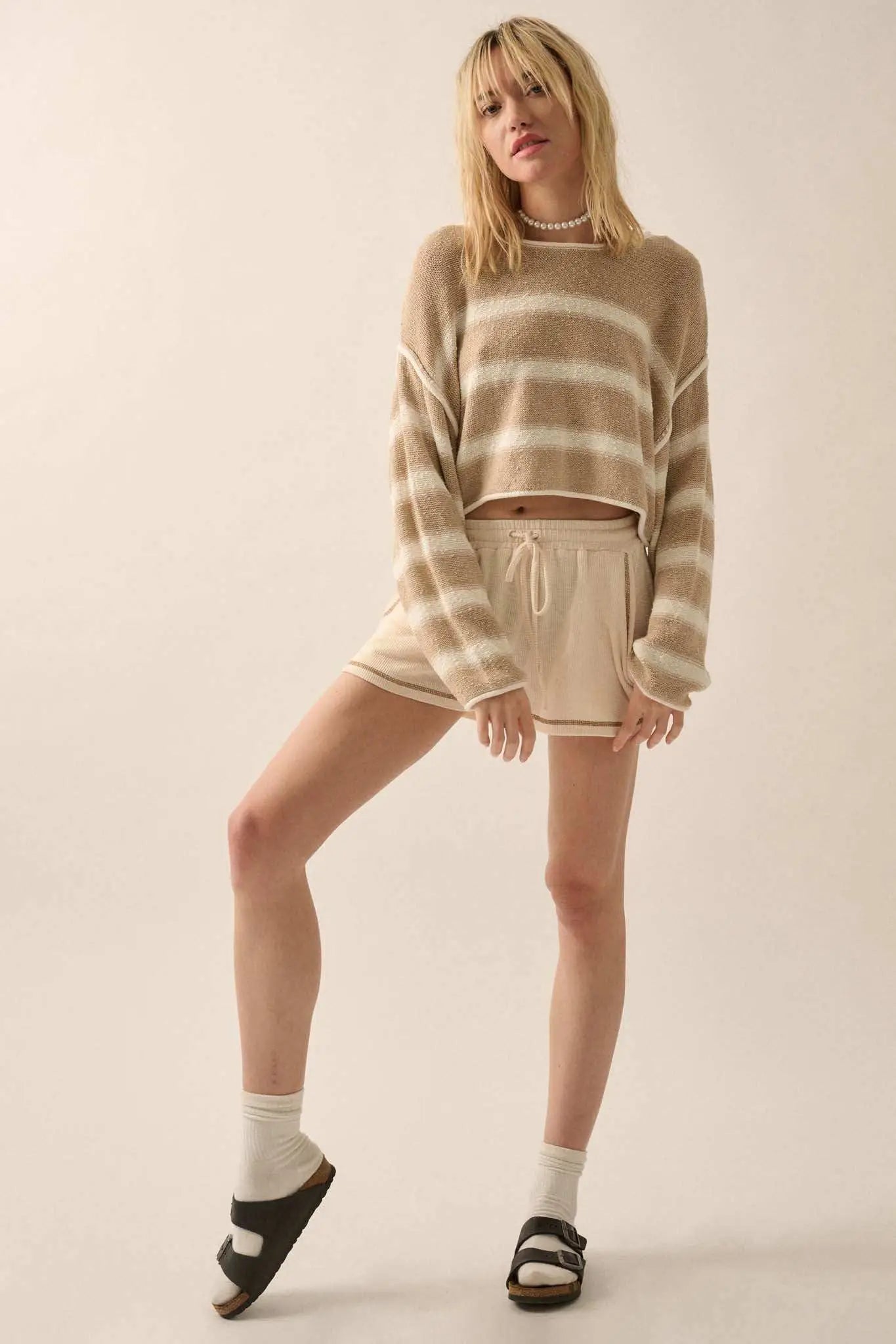 Run the Show Contrast-Stitch Rib-Knit Shorts