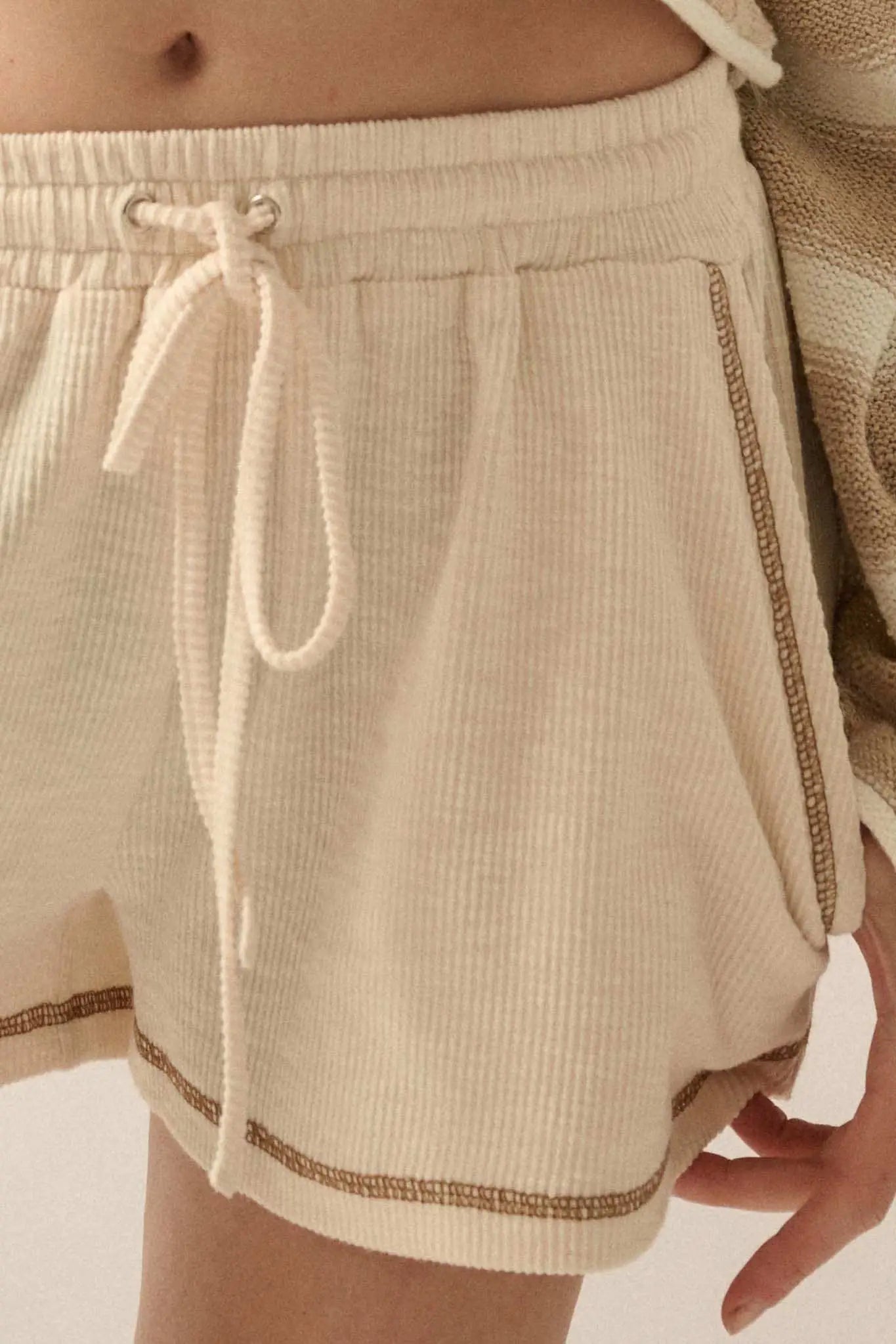 Run the Show Contrast-Stitch Rib-Knit Shorts