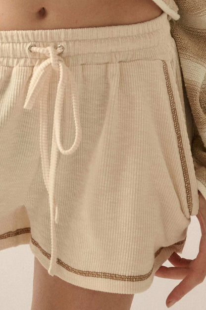 Run the Show Contrast-Stitch Rib-Knit Shorts