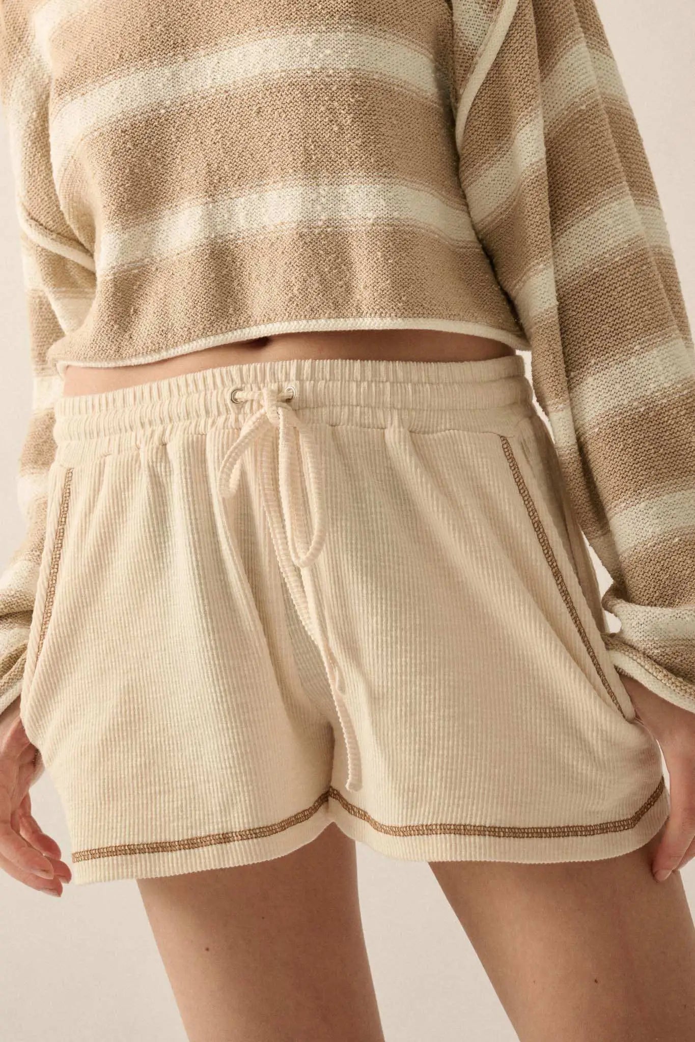 Run the Show Contrast-Stitch Rib-Knit Shorts