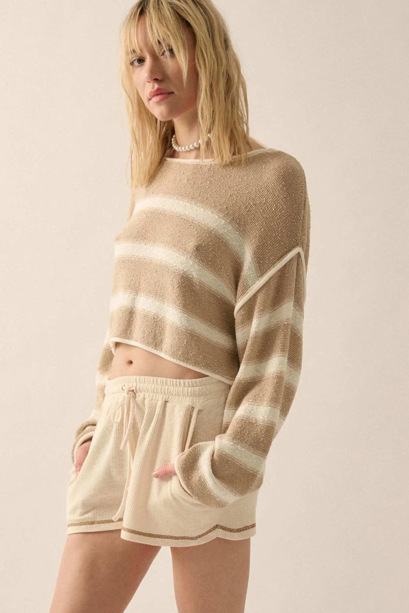 Run the Show Contrast-Stitch Rib-Knit Shorts