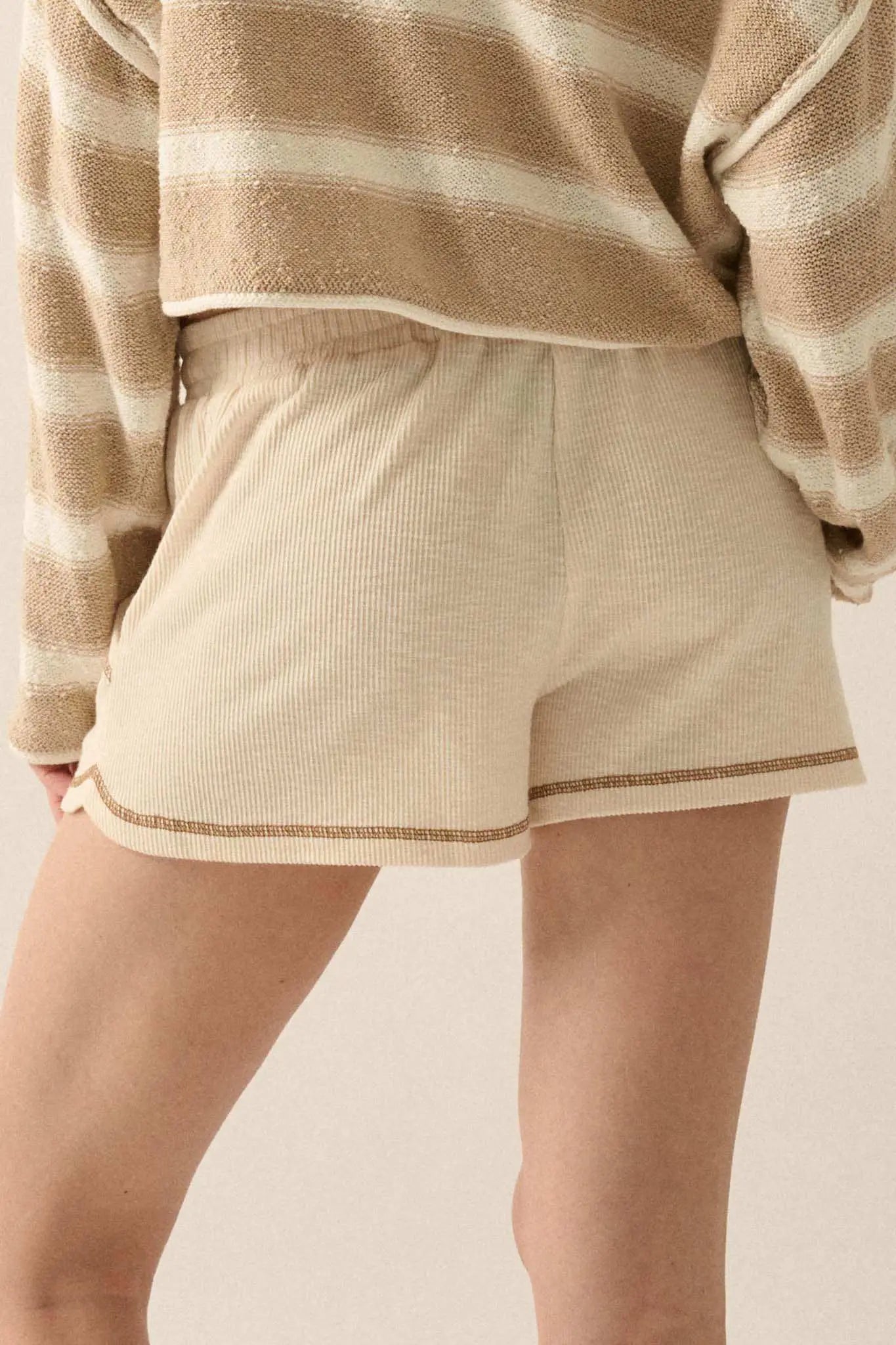 Run the Show Contrast-Stitch Rib-Knit Shorts