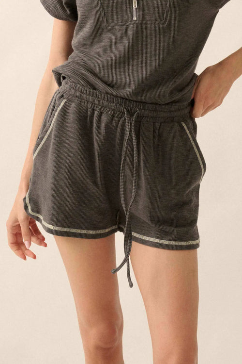 Run the Show Contrast-Stitch Rib-Knit Shorts