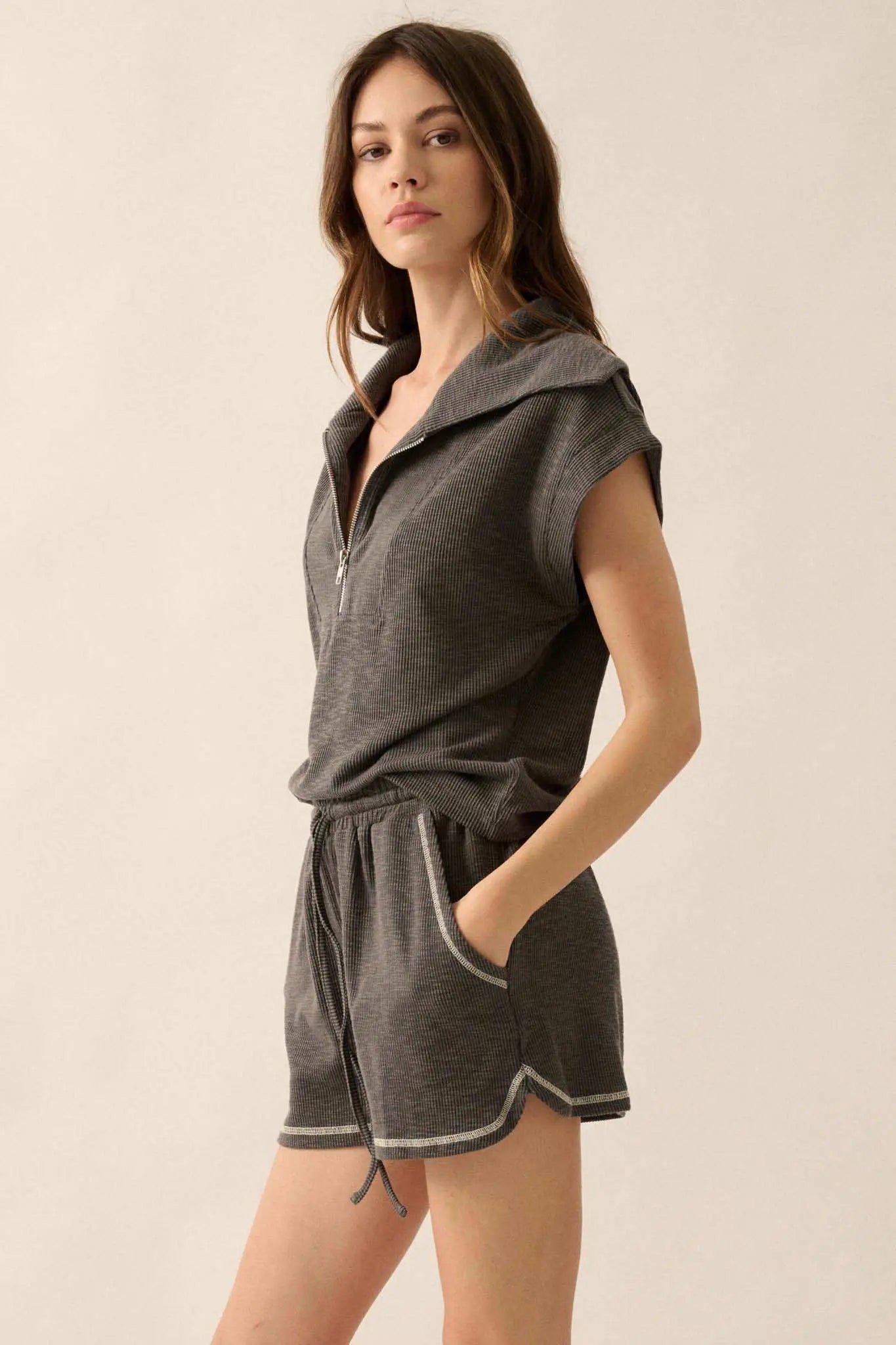 Run the Show Contrast-Stitch Rib-Knit Shorts