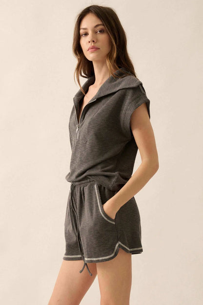 Run the Show Contrast-Stitch Rib-Knit Shorts