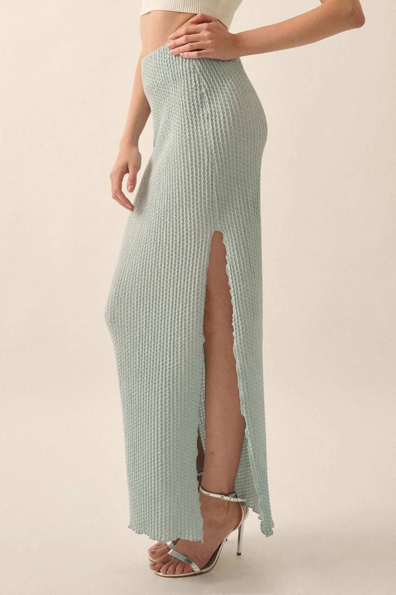 Air Kiss Textured Pucker-Knit Maxi Skirt