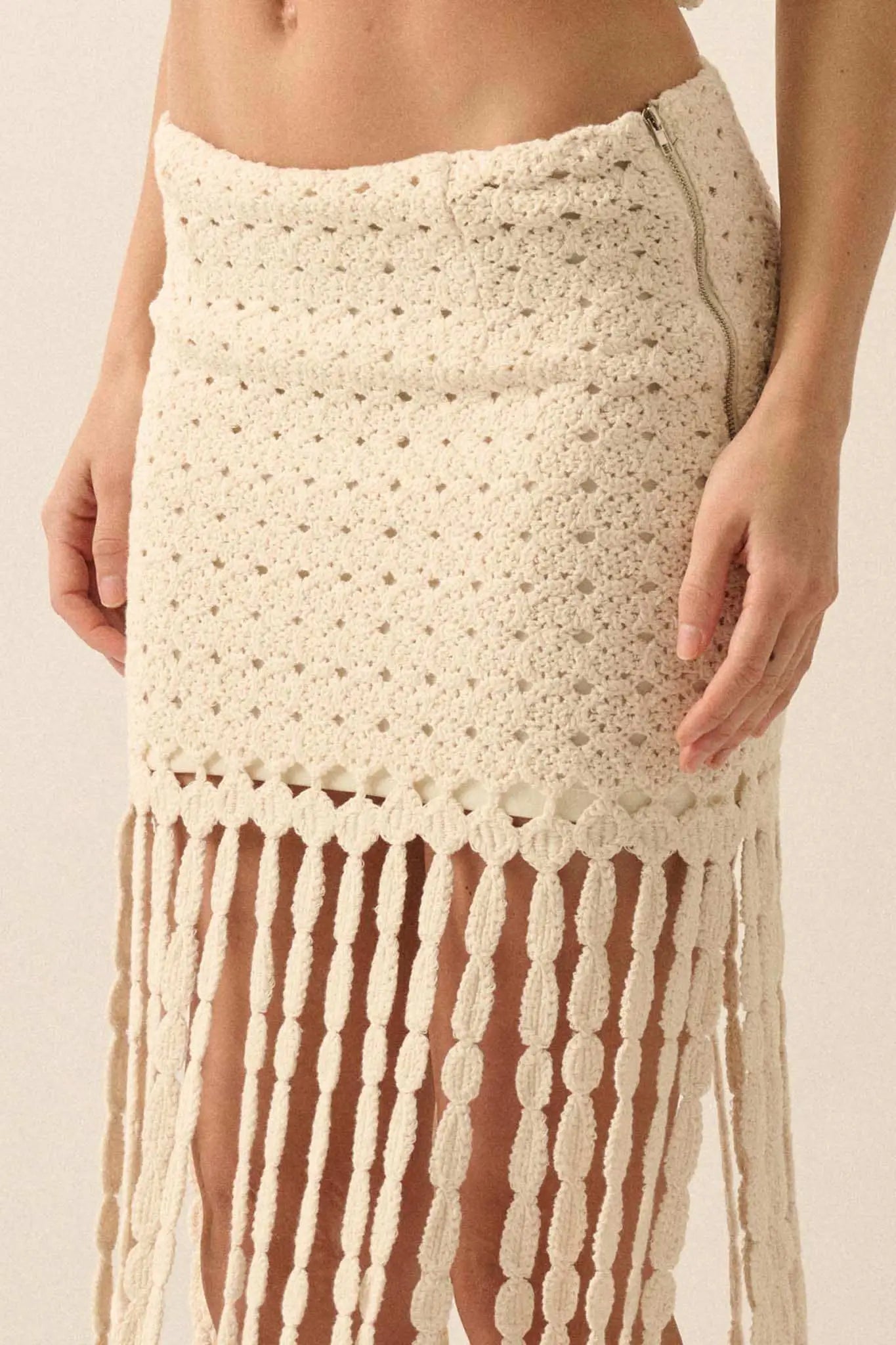 Hippie Spirit Crochet Knit Fringe Maxi Skirt