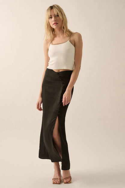 Learning Curve Matte Satin Buttoned Maxi Skirt