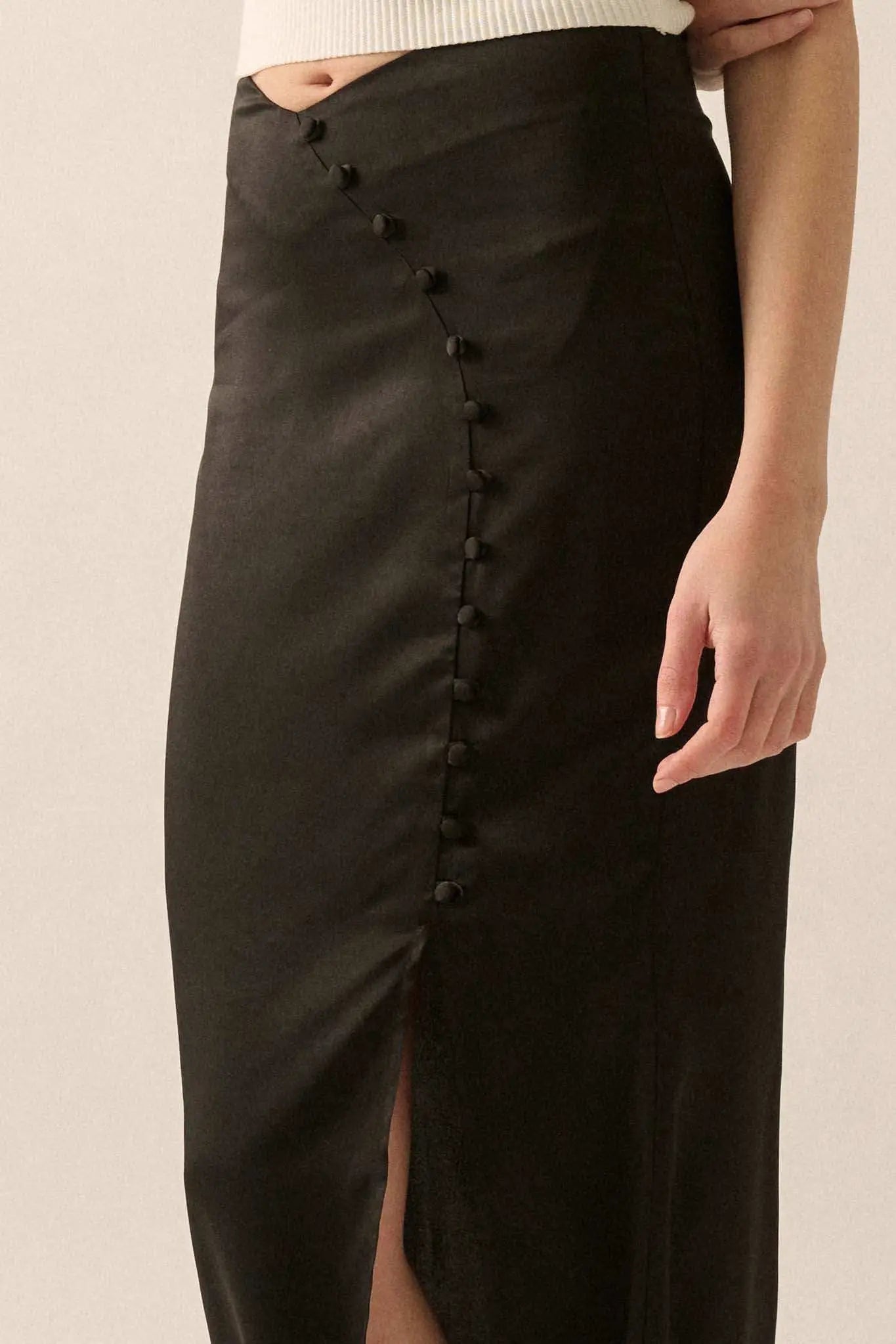 Learning Curve Matte Satin Buttoned Maxi Skirt