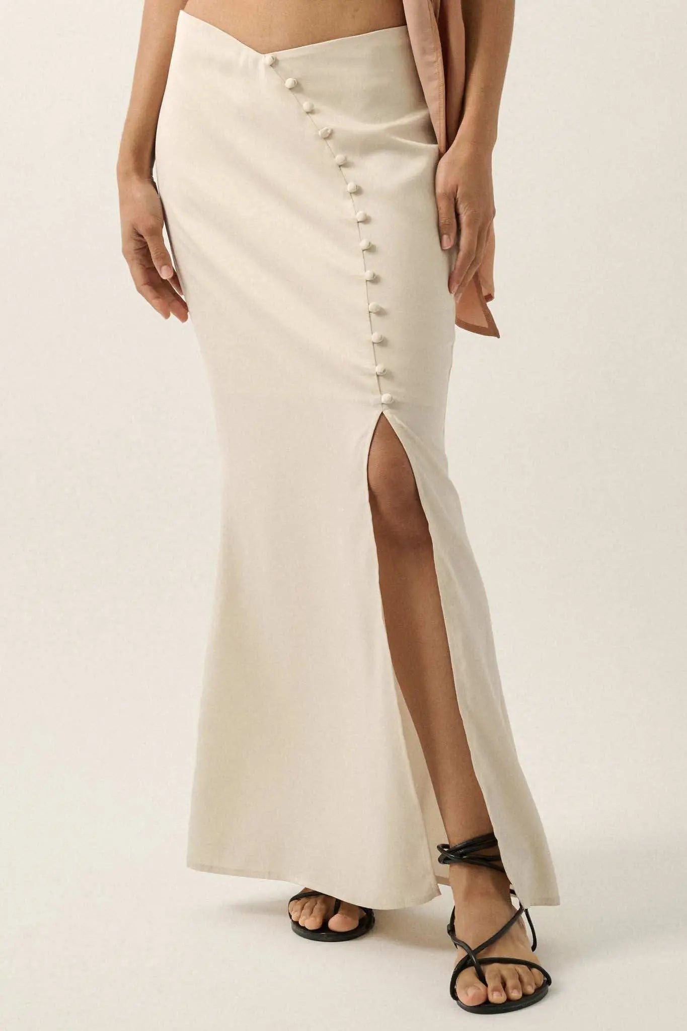 Learning Curve Matte Satin Buttoned Maxi Skirt
