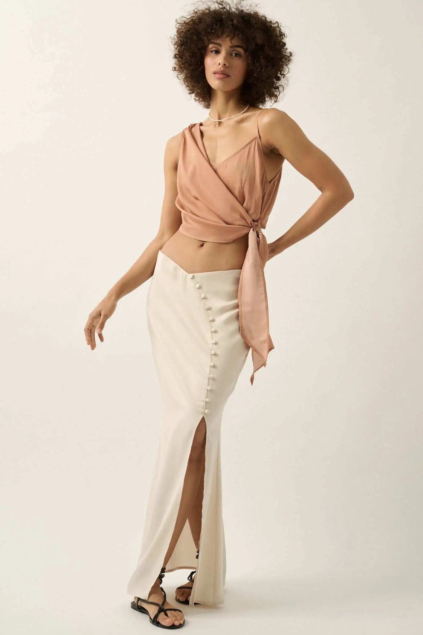 Learning Curve Matte Satin Buttoned Maxi Skirt