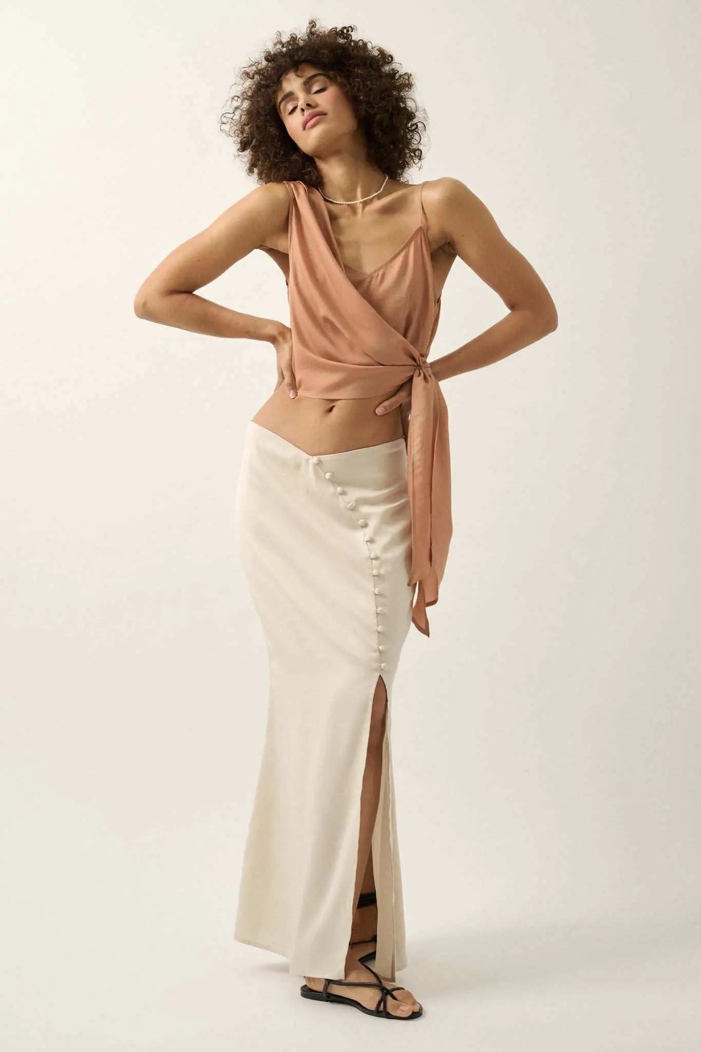 Learning Curve Matte Satin Buttoned Maxi Skirt