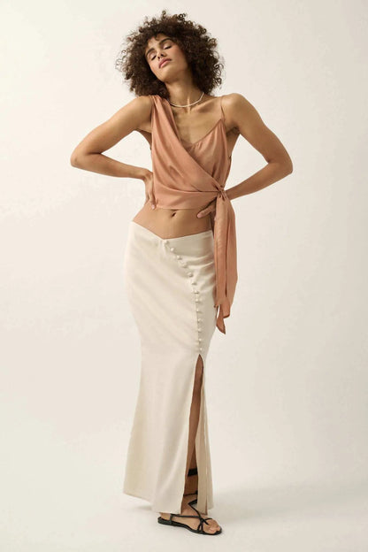 Learning Curve Matte Satin Buttoned Maxi Skirt