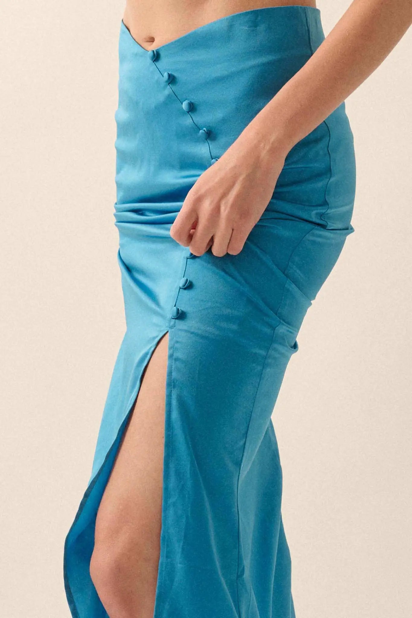 Learning Curve Matte Satin Buttoned Maxi Skirt