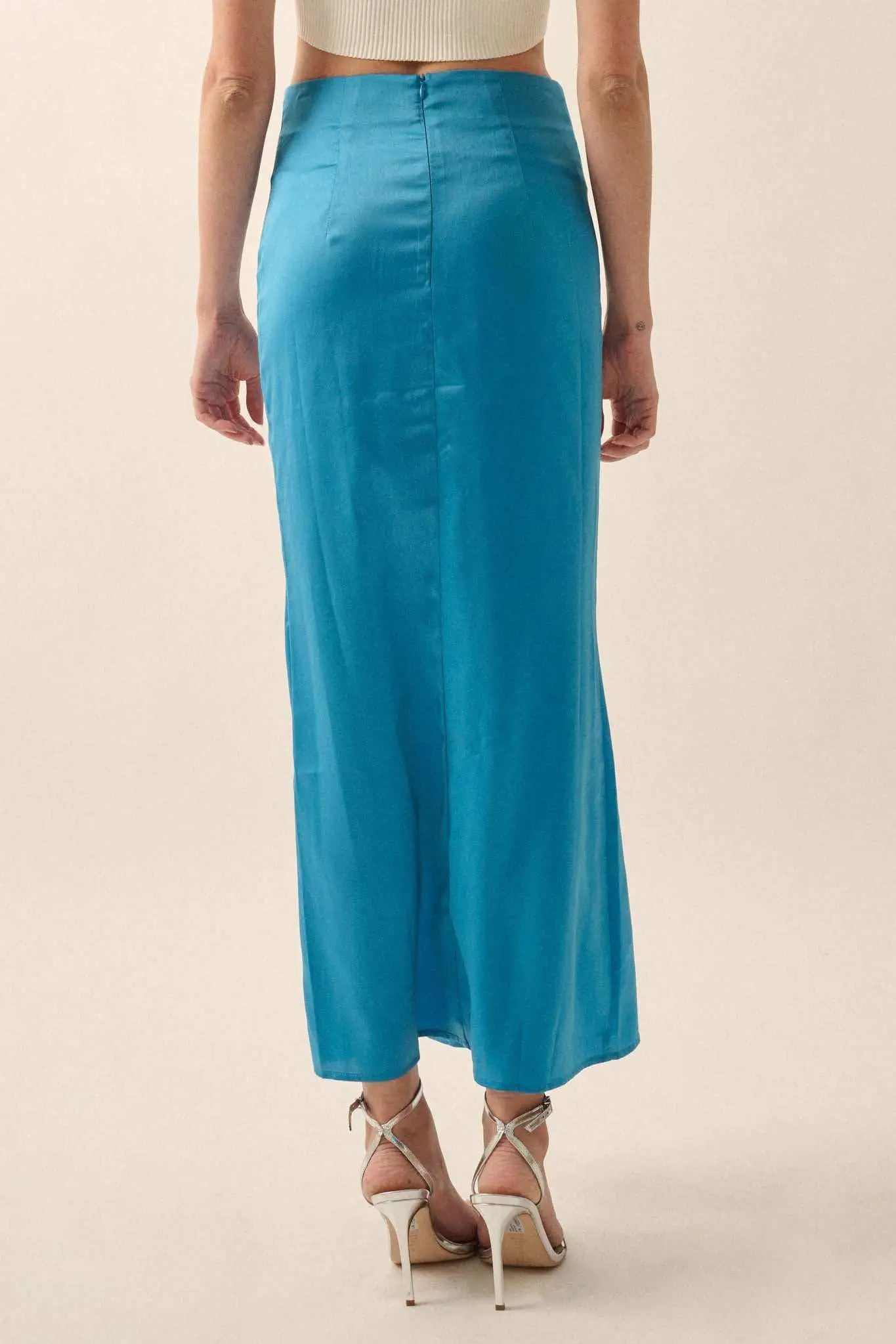 Learning Curve Matte Satin Buttoned Maxi Skirt