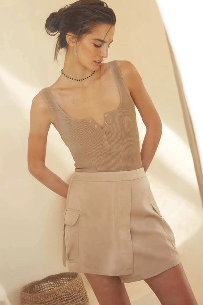 Carry On Matte Satin Wrapped Cargo Mini Skirt