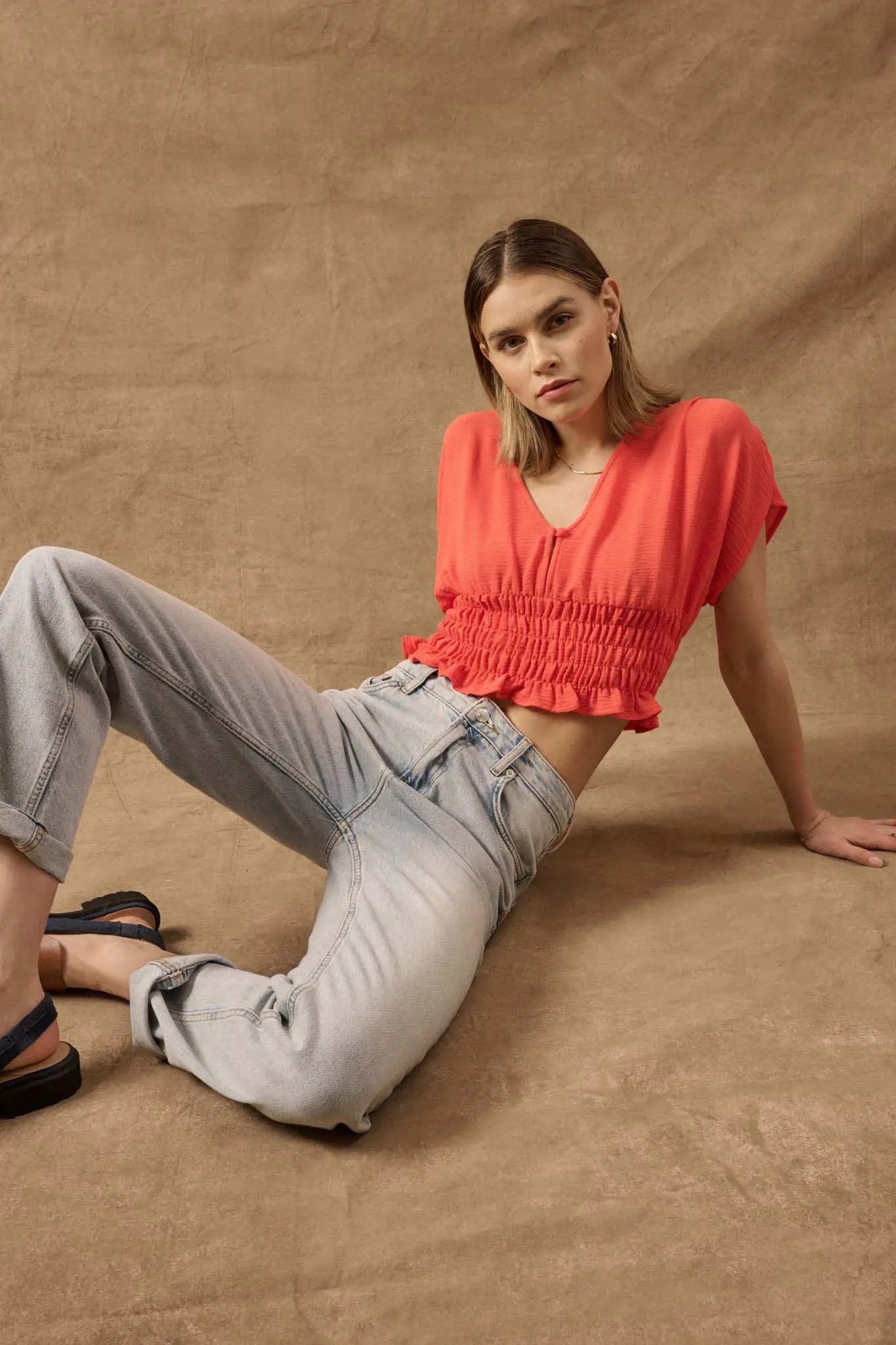 Set Yourself Free Smocked Kimono-Sleeve Crop Top