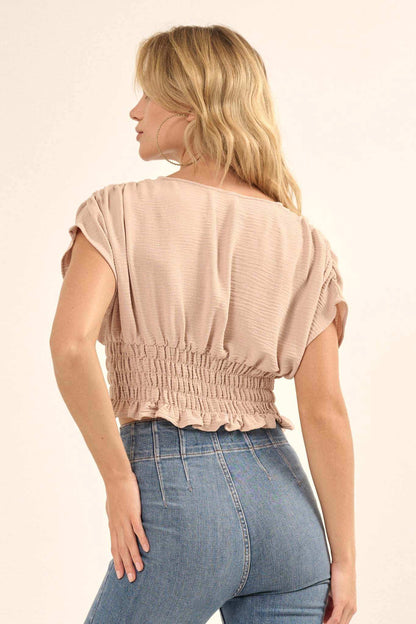 Set Yourself Free Smocked Kimono-Sleeve Crop Top