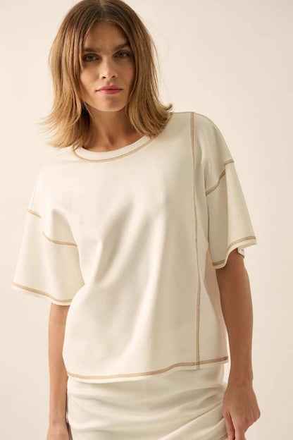 Premium Scuba Contrast-Stitch Loose-Fit Boxy Tee