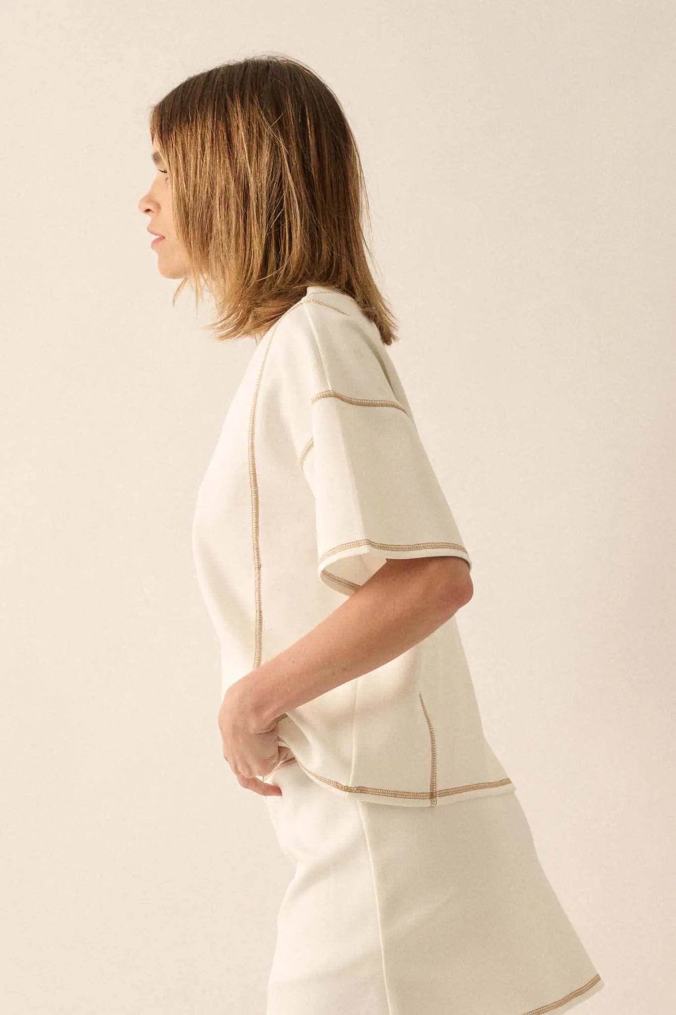 Premium Scuba Contrast-Stitch Loose-Fit Boxy Tee