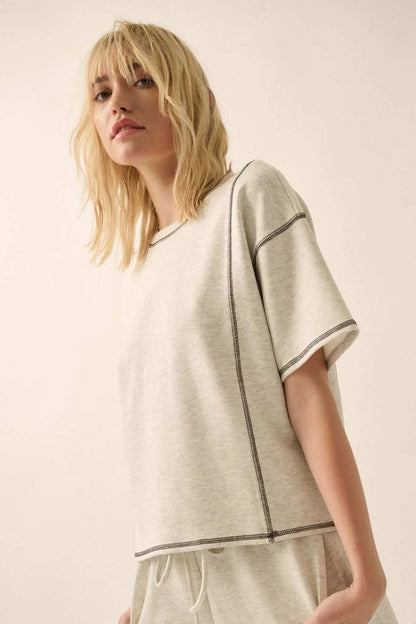 Premium Scuba Contrast-Stitch Loose-Fit Boxy Tee