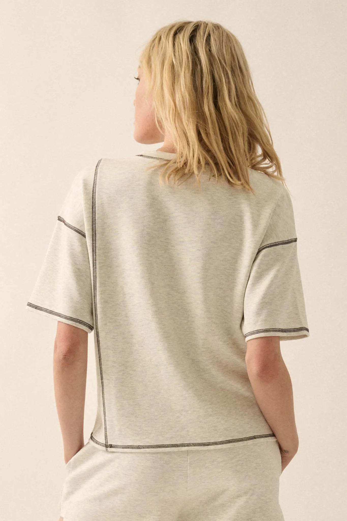 Premium Scuba Contrast-Stitch Loose-Fit Boxy Tee