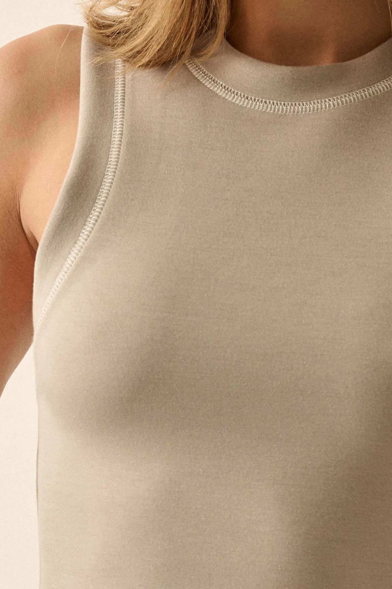 Premium Scuba Contrast-Stitch Crewneck Tank Top