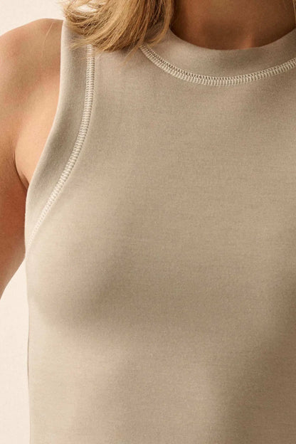 Premium Scuba Contrast-Stitch Crewneck Tank Top