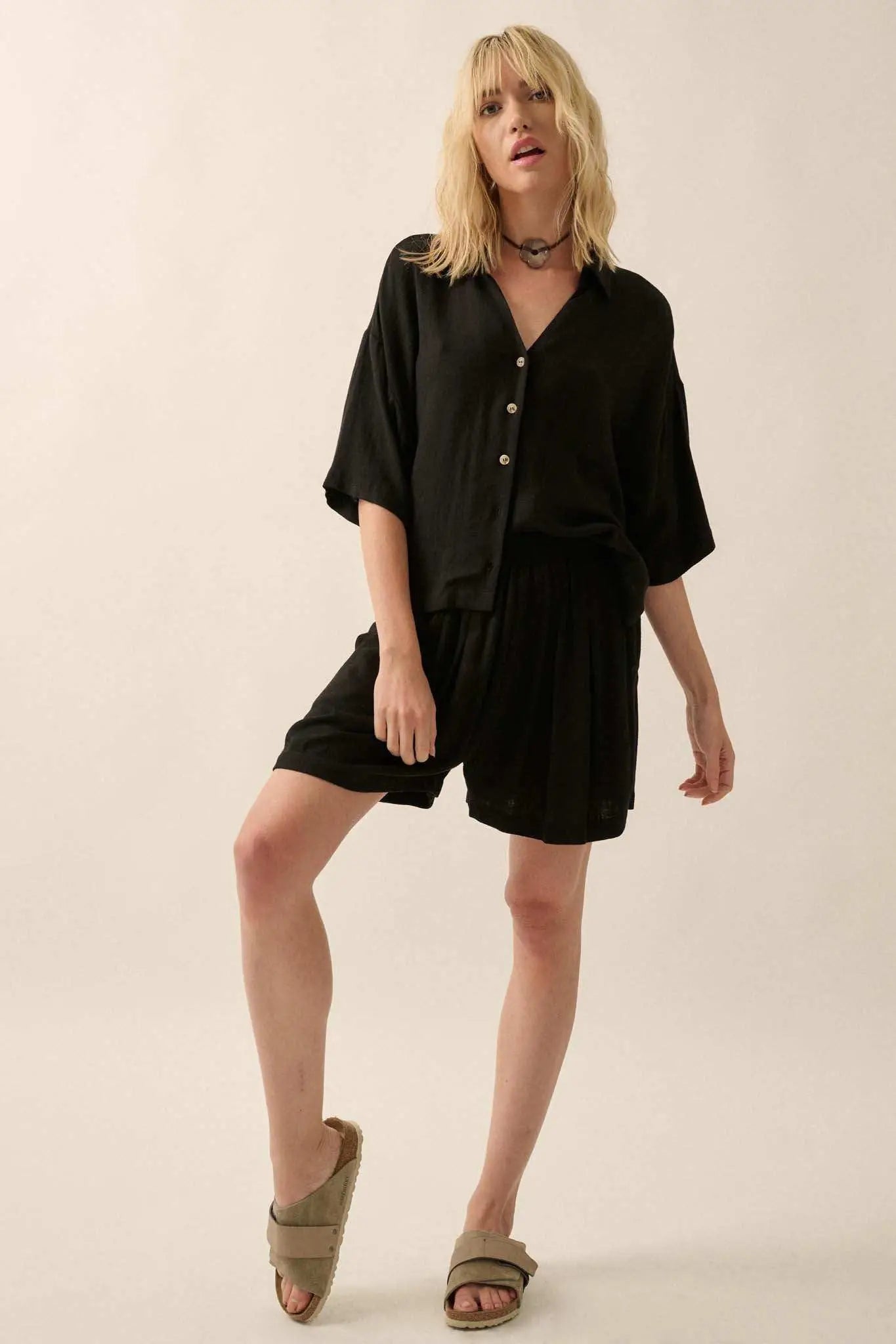 Act Natural Linen-Blend Oversize Short-Sleeve Shirt