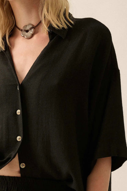 Act Natural Linen-Blend Oversize Short-Sleeve Shirt