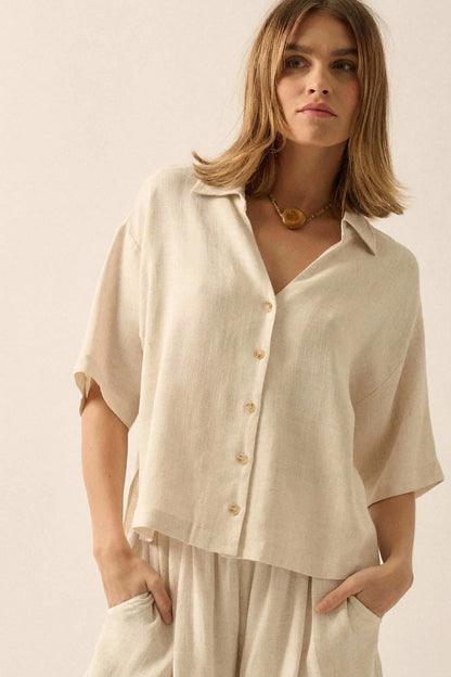 Act Natural Linen-Blend Oversize Short-Sleeve Shirt