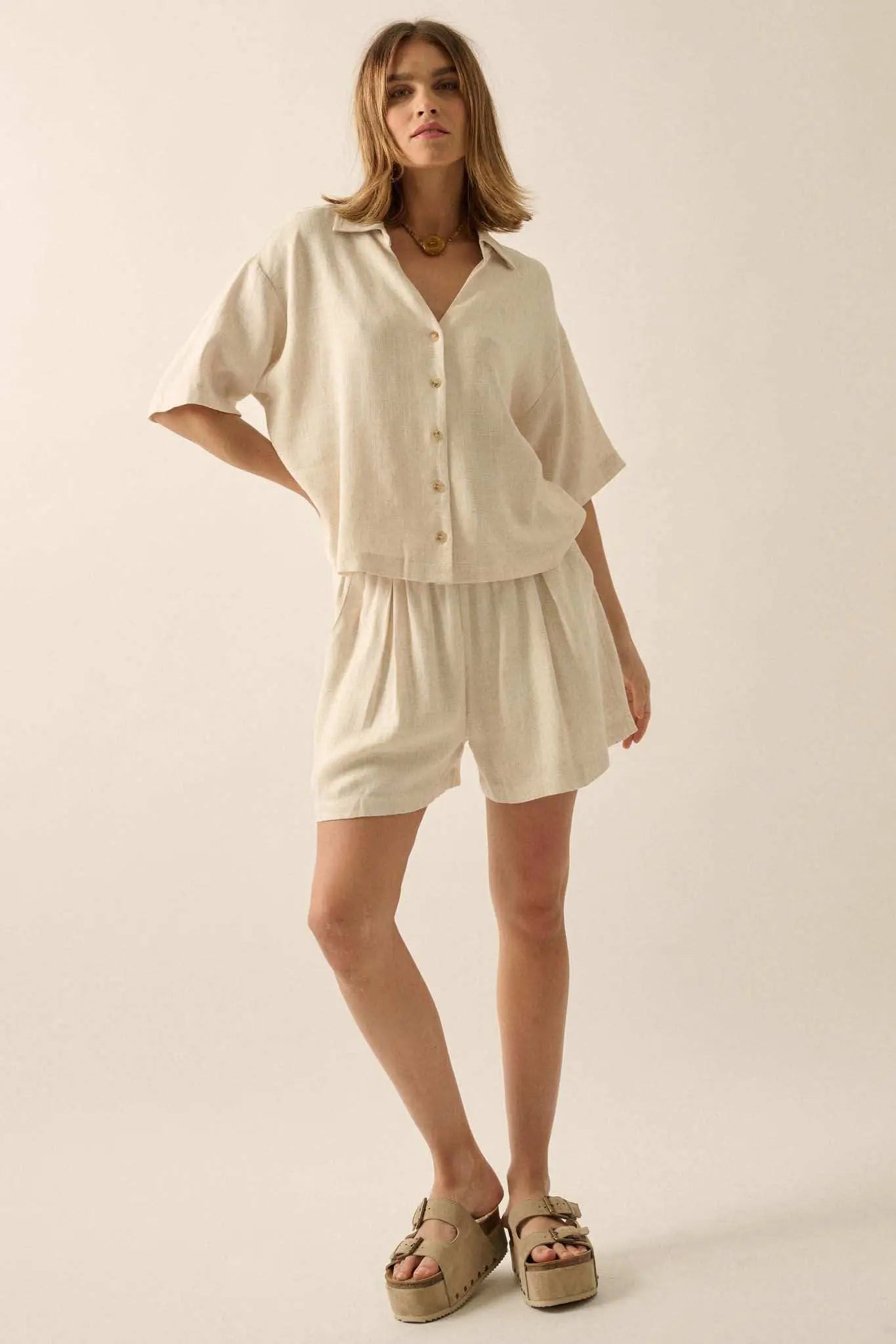 Act Natural Linen-Blend Oversize Short-Sleeve Shirt