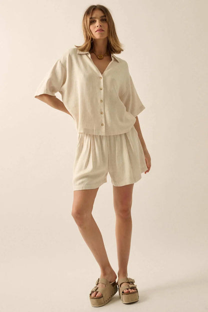Act Natural Linen-Blend Oversize Short-Sleeve Shirt