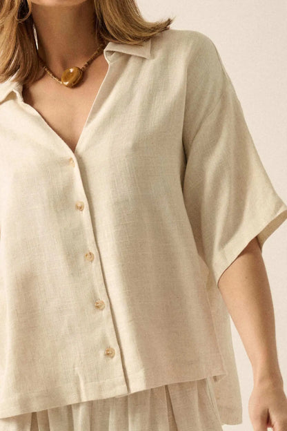 Act Natural Linen-Blend Oversize Short-Sleeve Shirt