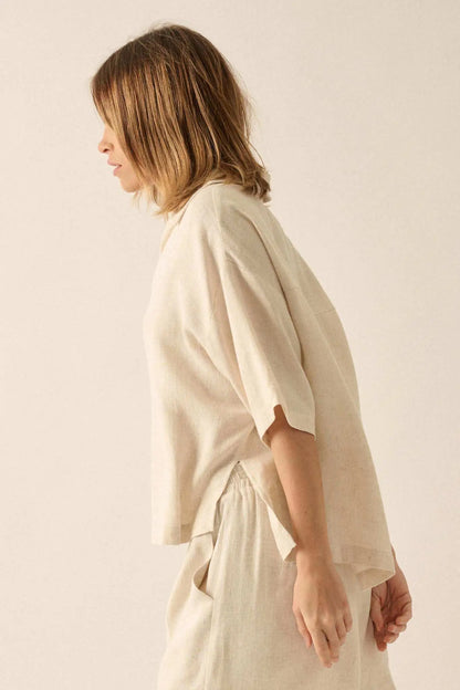 Act Natural Linen-Blend Oversize Short-Sleeve Shirt