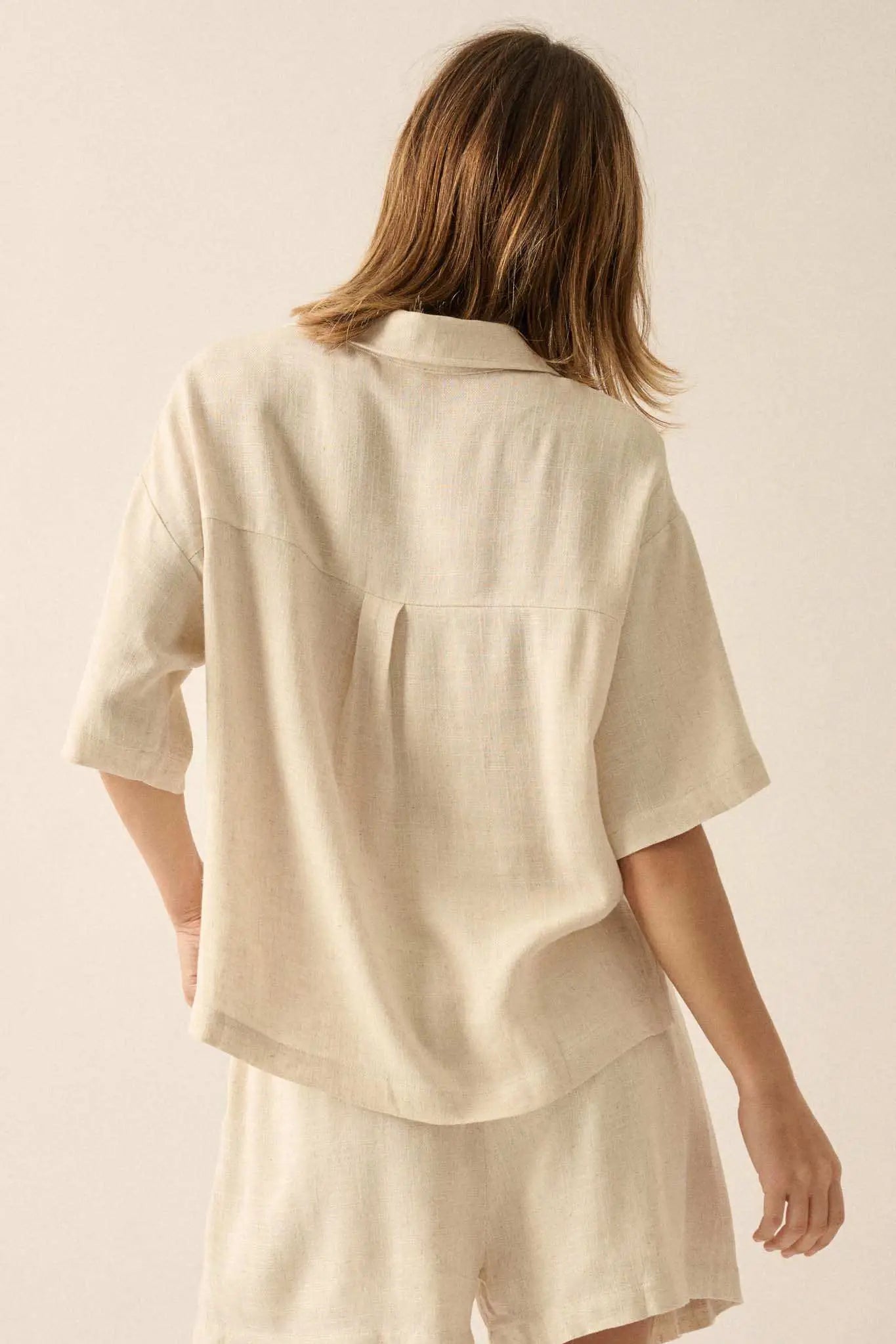 Act Natural Linen-Blend Oversize Short-Sleeve Shirt
